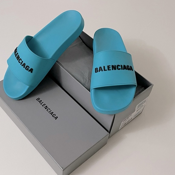 BALENCIAGA MEN POOL SLIDE TURQUOISE 46EU/13US - Picture 1 of 16